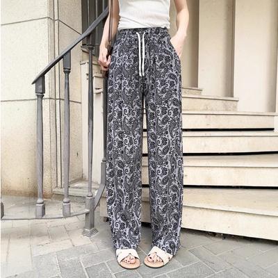 Women's Printed Wide-legged Trousers Summer Lazy Sense of High-waisted Outside Wear Air-conditioning Trousers Loose Thin Section Straight Trousers