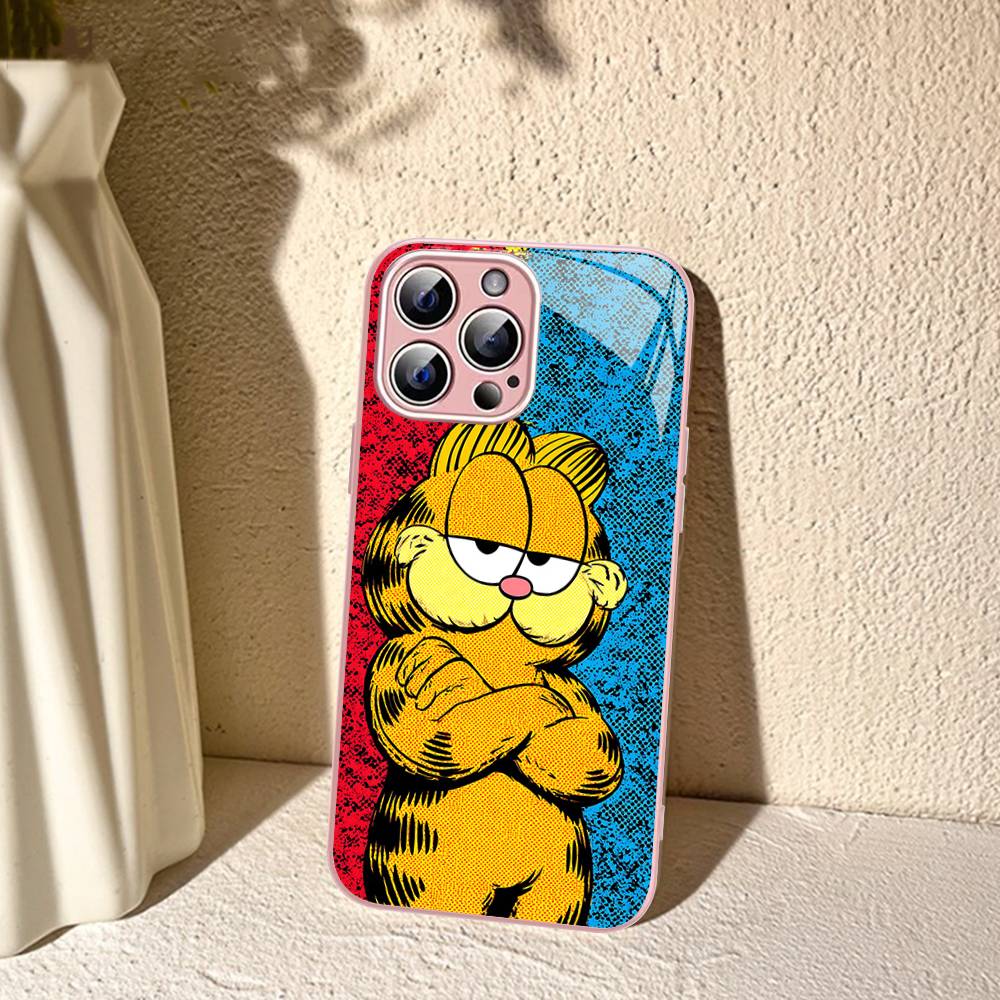 

Cute Anime G-Garfields Cat Tempered Glass For Iphone 14 13 12 11 Pro Mini XS MAX 14Plus X XS XR Fundas iphone 11