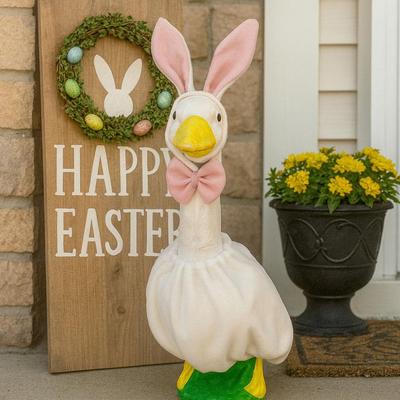 Porch Goose Costume Easter Bunny Goose Outfit Spring Lawn Porch Goose Statue Clothes for Outdoor Yard Art Decoration