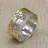 Two Tone Band Silver Ring For Man Engagement Jewelry, Sterling Solid Silver Hammered Handmade, Unique Gift For Him