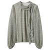 SanCai Plaid Chiffon Lantern Sleeve Pullover Blouse