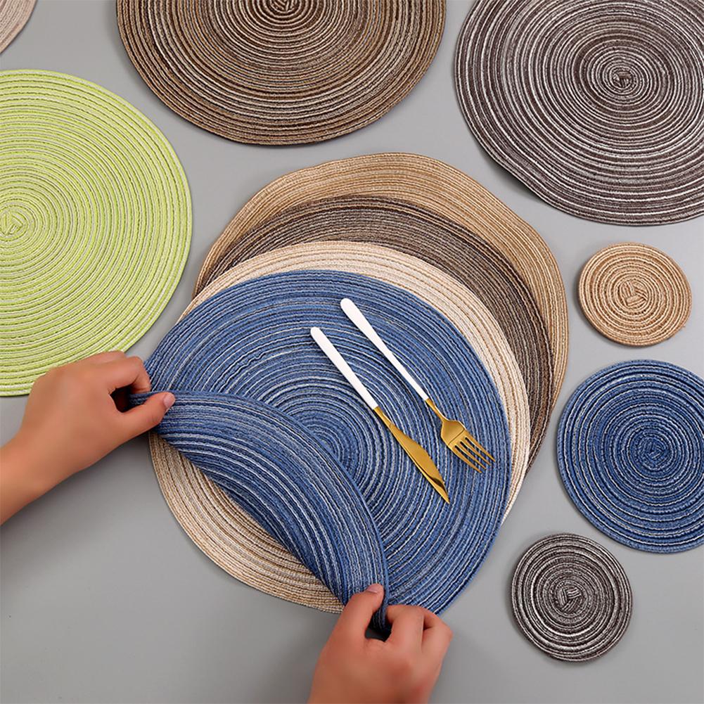 Ramie Cotton Yarn Table Mats Insulated Mats Anti-Scald Tea Coasters Round Dinner Plate Bowl Mats Home Decoration