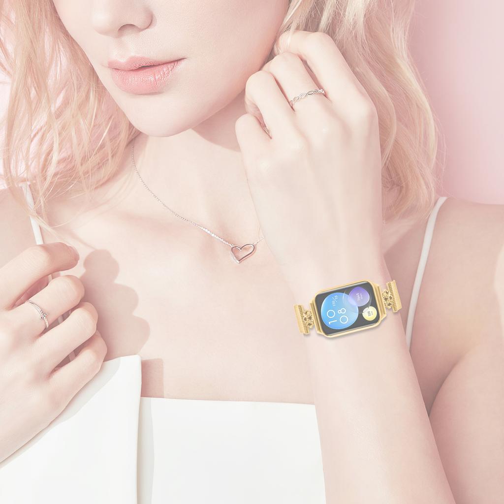 For Xiaomi Smart Band 8 Pro Milanese Band Flower Stainless Steel Magnetic Mesh Watch Strap