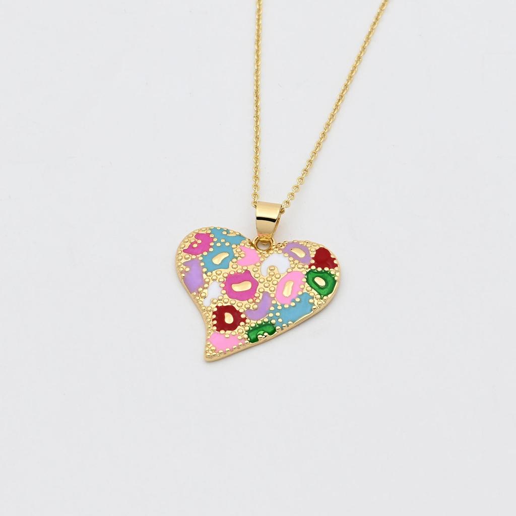Collar con Colgante de Corazón de Esmalte de Cobre Bohemio para Mujer