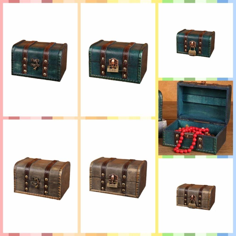 

Антикварный ретро сундук с сокровищами Деревянный ящик для хранения Чехол для хранения ювелирных изделий Органайзер для драгоценностей Всякая всячина