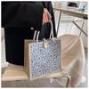 Large Capacity Linen Tote Bag for Women, Button & Zipper Closure Grocery Bag, Portable Beach Shopping Organizer