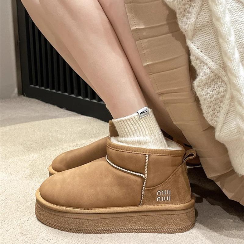 

Snow boots women s new winter leather thick-soled waterproof and non-slip cotton boots warm and velvet bread shoes 35