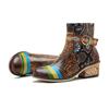 Johnature Handmade Genuine Leather Shoes Printing Contrast Retro Casual Comfort Women's Short Boots