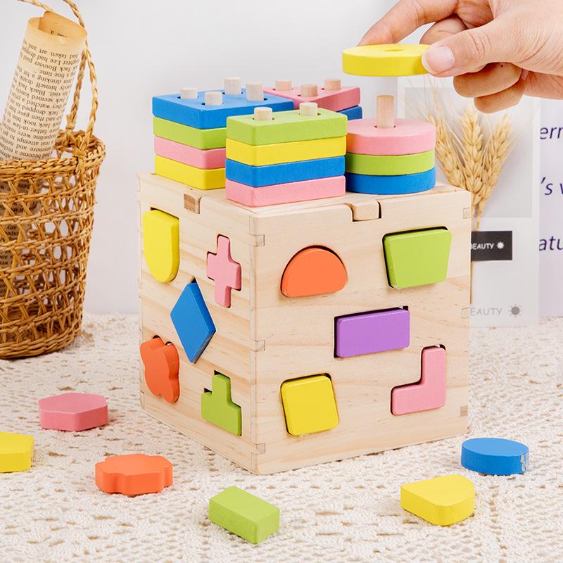 Wooden geometric shape clock intelligence box kindergarten early education puzzle matching cognitive building blocks children's toys