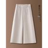 Coffee-Colored Fleece-Lined Wool Blend Wide-Leg Petite Pants - New Style, Thickened, Eight-Tenths Length, Cashmere Straight-Leg for Women.