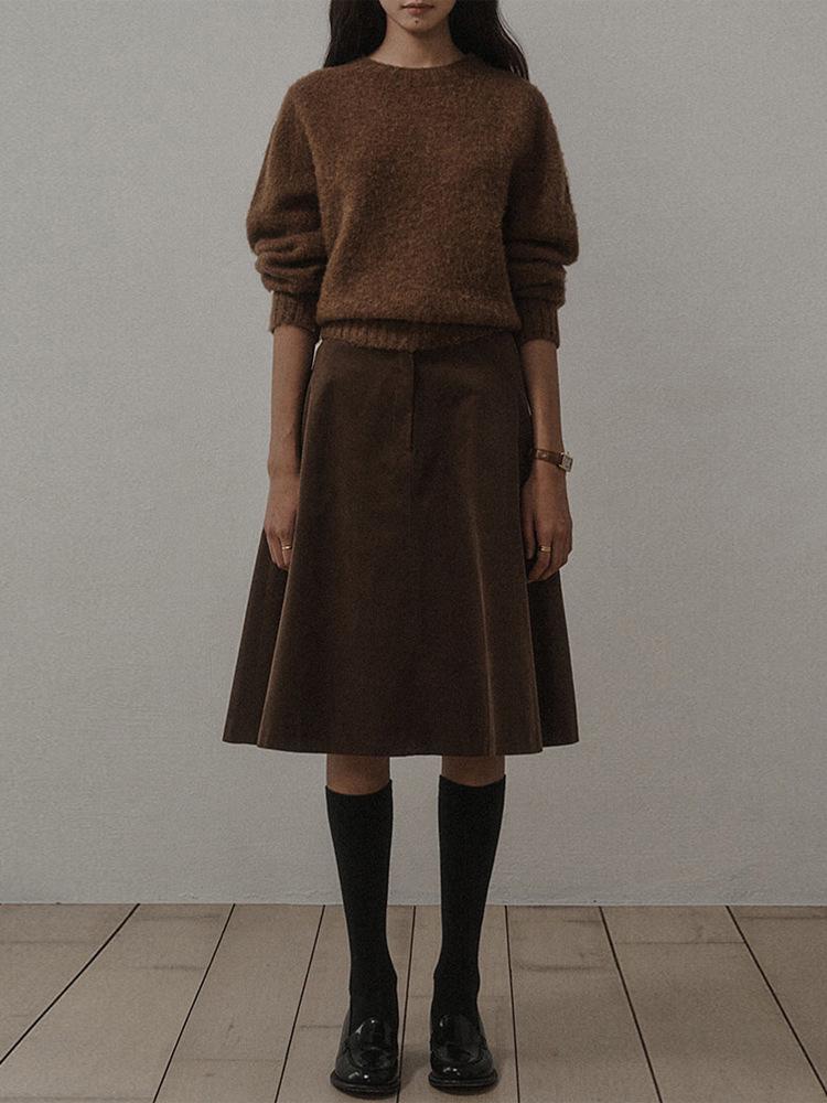 High-Waist Retro Corduroy A-Line Skirt - Women's Mid-Length, Autumn/Winter Skirt