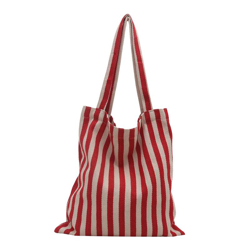 Large Capacity Simple Striped Canvas Bag Small Fresh and Artistic Shopping Bag Tote Bag Fashionable Simple One Shoulder Tote Bag