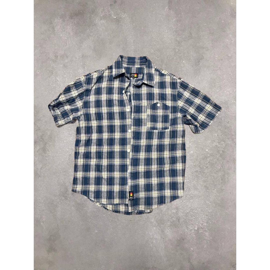 Check pattern short sleeve shirt M size navy