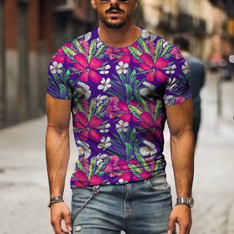 Summer Flower Flamingo Tshirts for Men Vacation Style Plant 3D Printing Street Casual Loose T Shirt