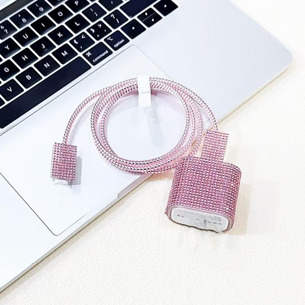 Fashionable Rhinestones Power Block Cover Collection With Charging Wire Guard And Practical Twist Cord Keeper