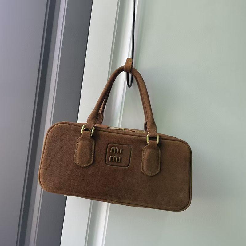 

Versatile Minimalist Bowling Ball Leather Frosted Suede Crossbody Women s Bag Retro Handbag 22x7.5x10.5cm темно-коричневого