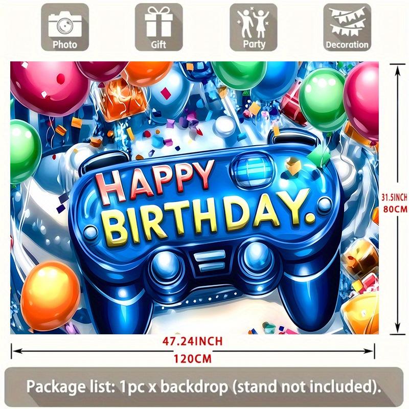 Level Up Video Game Birthday Party Banner, Polyester Backdrop for Home Room Wall Decor