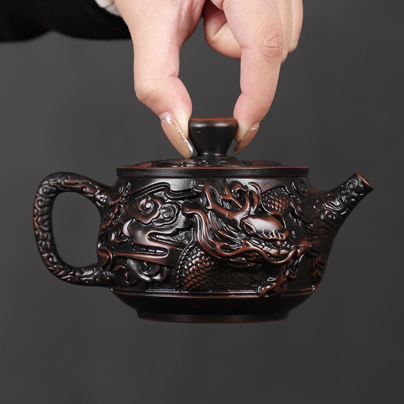 Shangqi Hand-Carved Purple Clay Dragon Stone Scoop Teapot