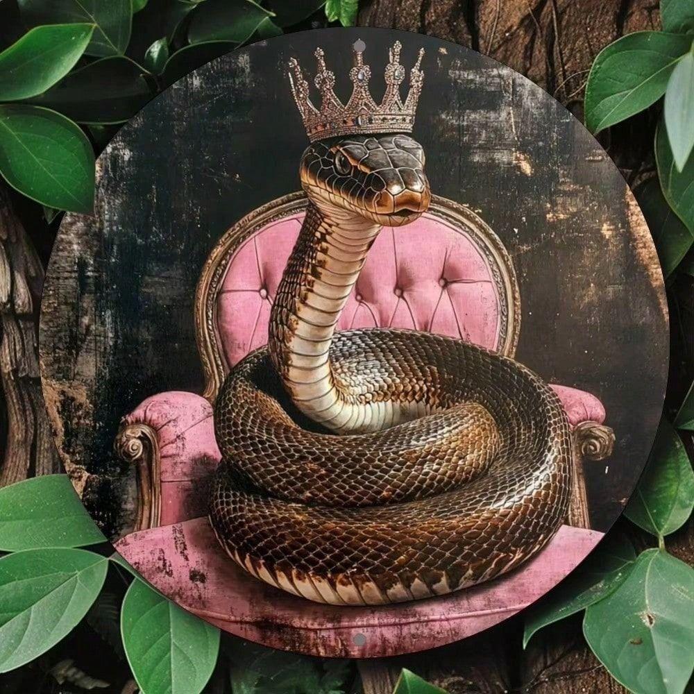 Vintage Metal Wall Art Round Snake Crown Bar Decor Sign
