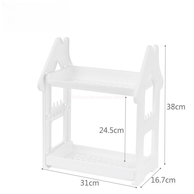 Small House Style 2/3 Layer Kitchen Spice Rack Organizer Plastic Condiment Bottle Shelf for Counter/Bathroom/Desktop