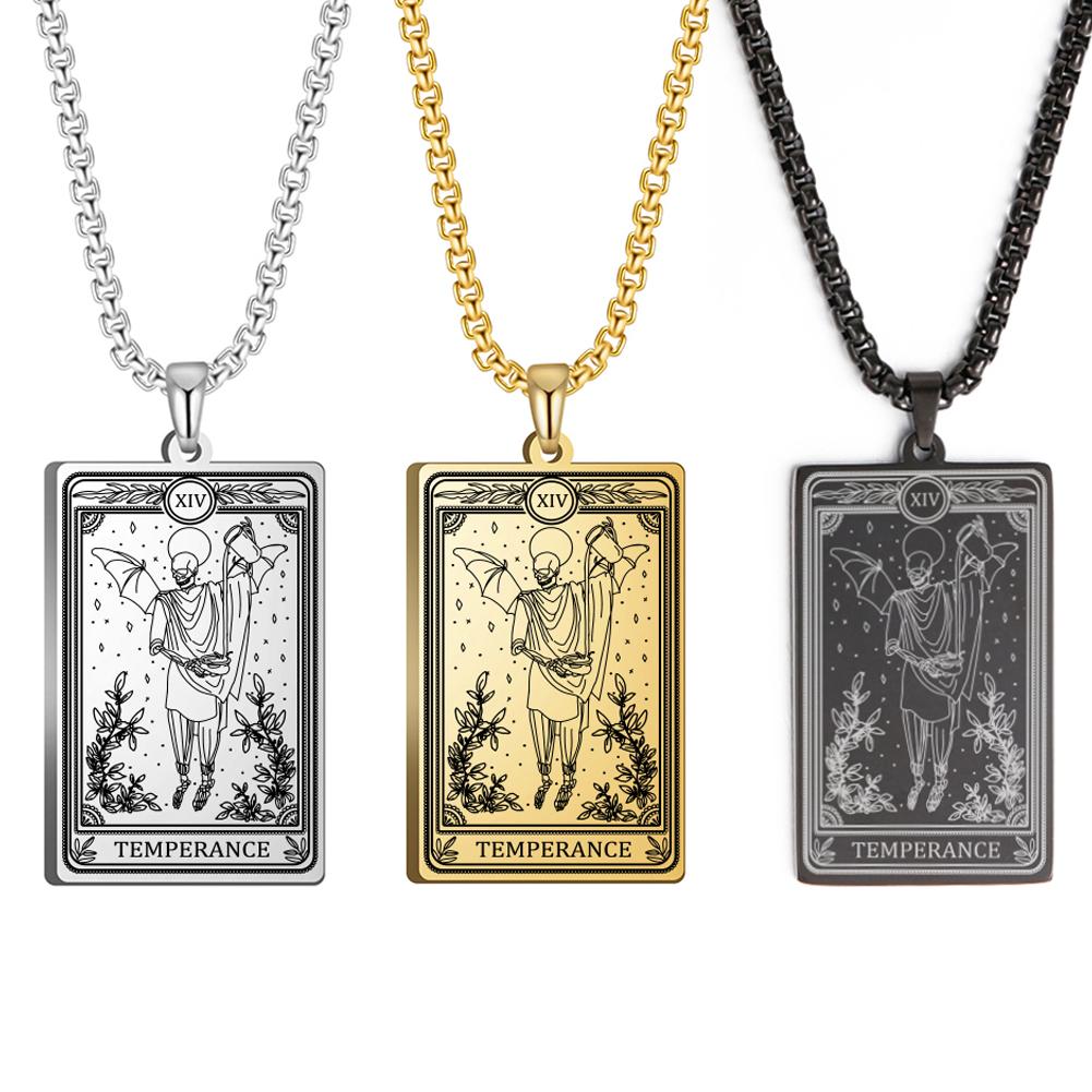 Dawapara Skeleton Tarot Necklace Amulet Marigold Tarot Card Major Arcana Necklaces Halloween Gift Stainless Steel Jewelry