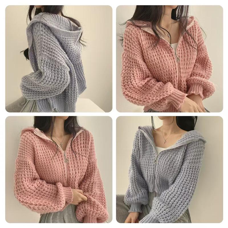 Autumn/Winter 2025 Chunky Knit Hooded Cardigan - Lazy Style Women's Loose Turn-Down Collar Sweater