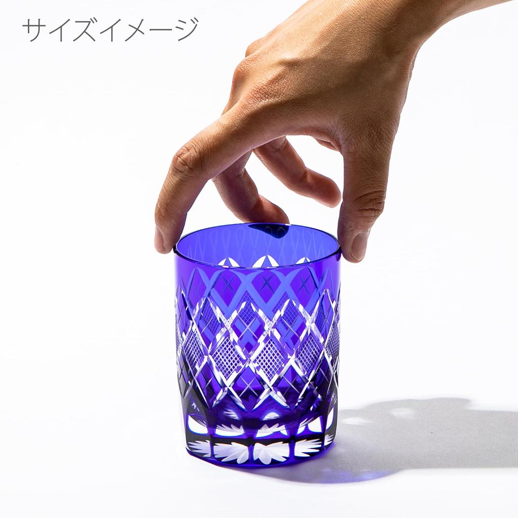 Kobo Offiziell Direkt Edo Kiriko Yarai Uoko Wappen Altes Glas TB90415B Holzbox Hergestellt in Japan [Taimuro Verkauf] (Ruri)