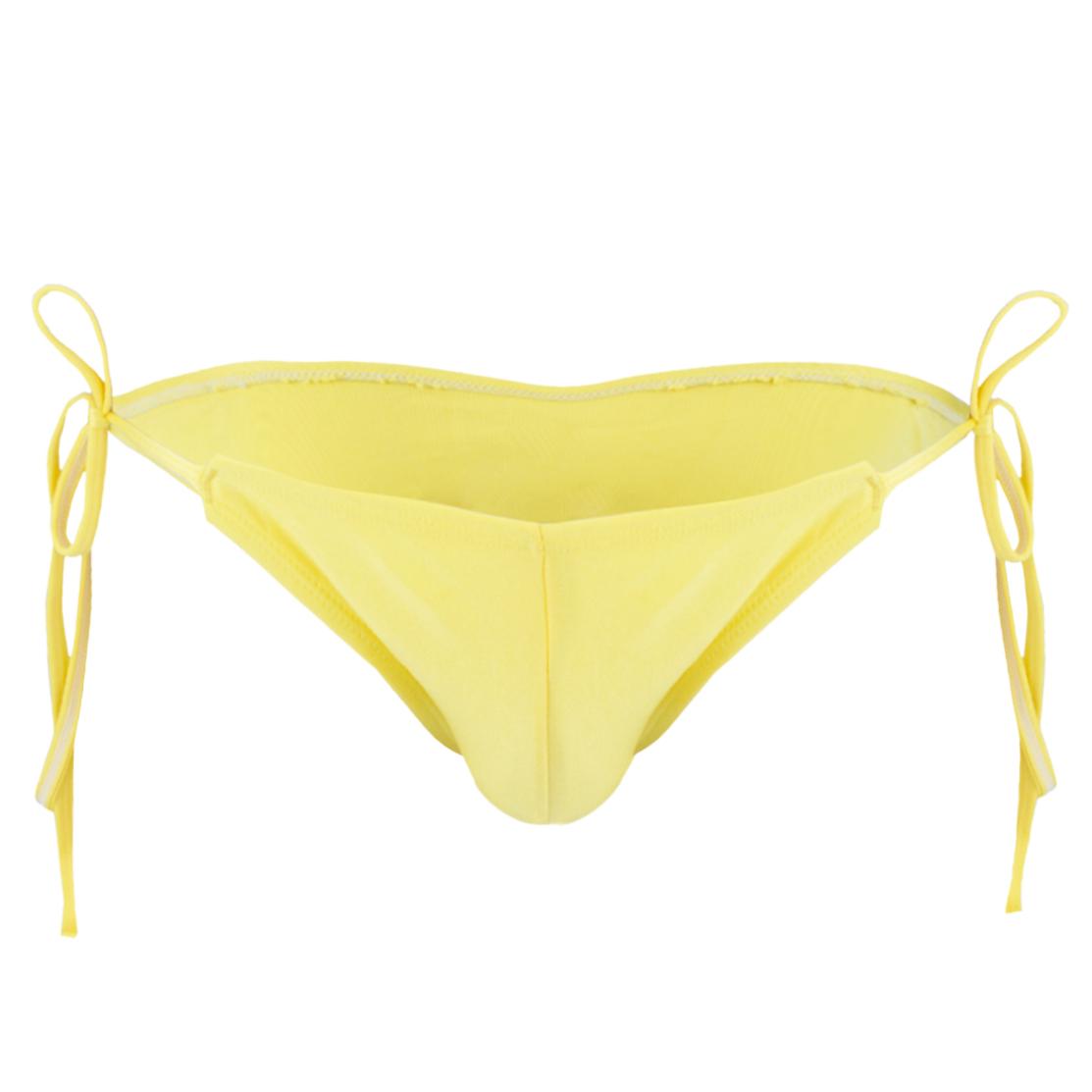 

Мужские шелковистые трусы-бикини с выпуклым мешочком, нижнее белье с завязками по бокам, купальники, пляжная одежда жёлтый