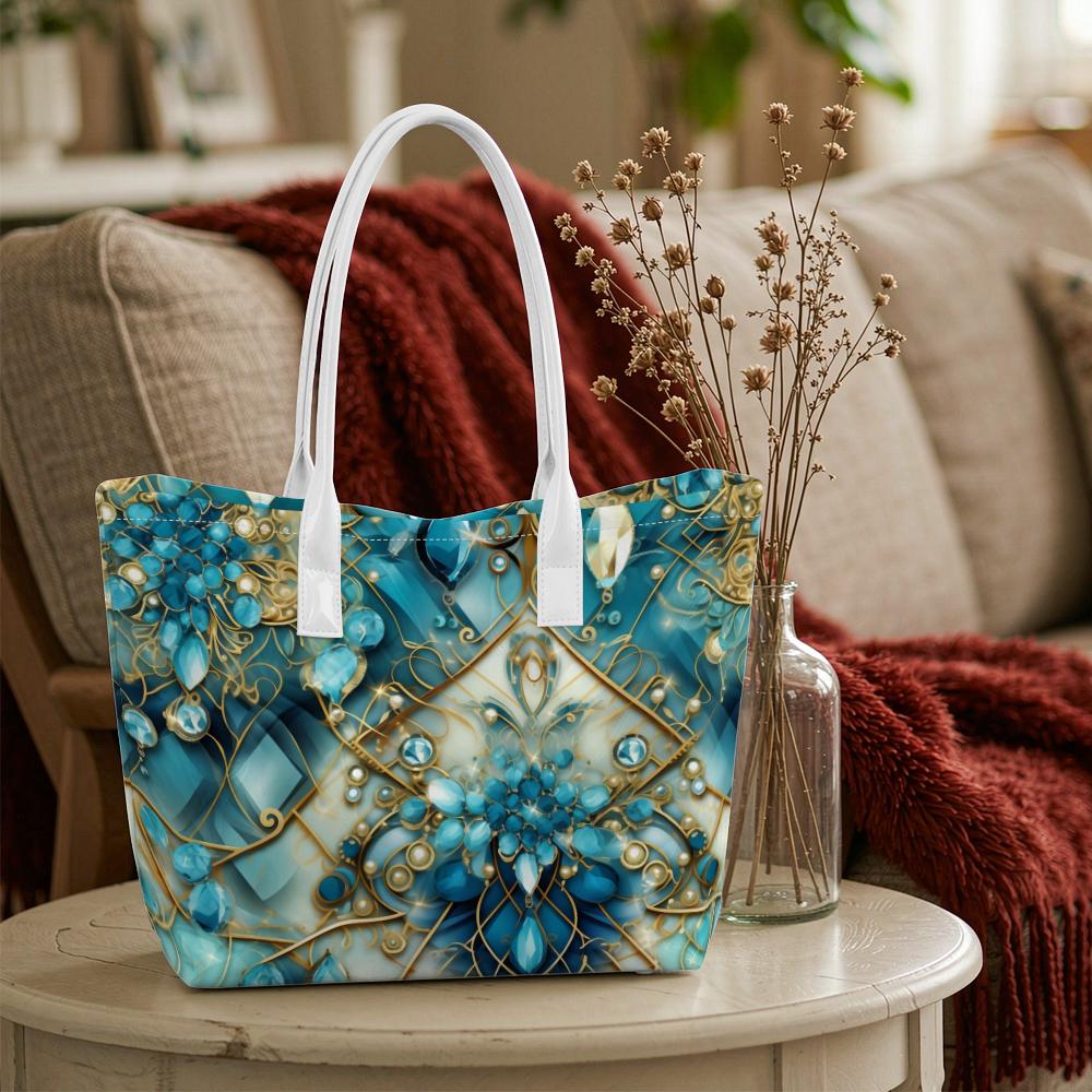 Elegant Teal Gold Pattern Tote Bag