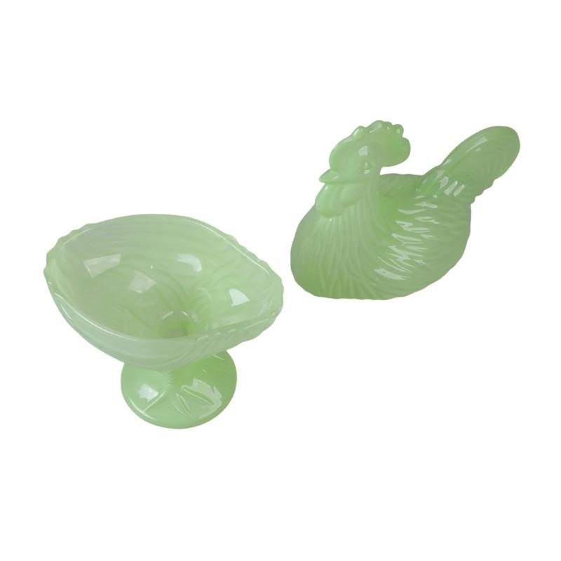 Glass Rooster Sculpture Candy Jar Dish With Lid Multifunctional Covered Bowl Dessert Plate Easter Farmhouse Decors Gift