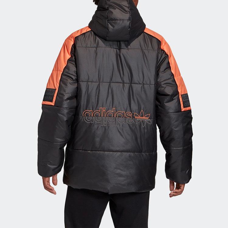 adidas Originale RYV. Gepolsterte mittellange Kapuzenjacke Normale Passform Warm gefüttert Colorblock Schwarz Herren GC8687