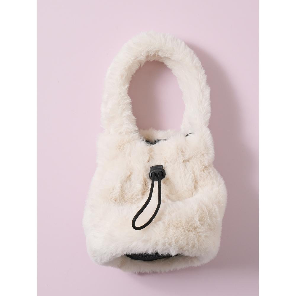 Daiso Zipped Fur Tote Bag Ivory