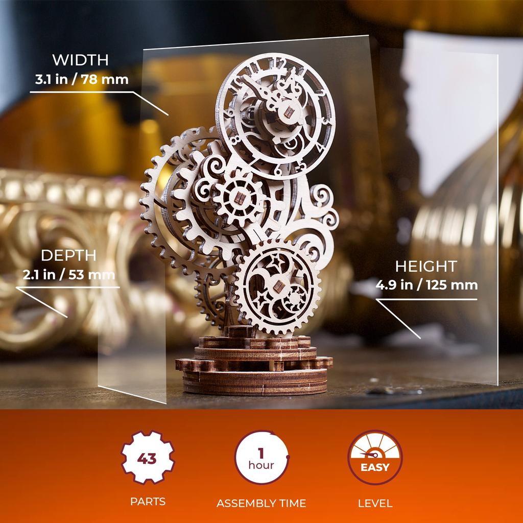 Ugears Steampunk Clock Wooden Puzzle Craft Model No Glue or Tools Required Beginner Level Kids and Adults - - -
