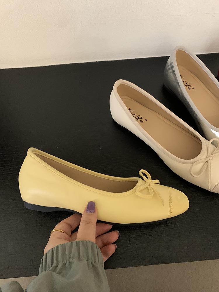 Inner heightening shoes spring and summer new yellow single shoes ballet shoes French gentle bow women's shoes light mouth shoes ladyshoes