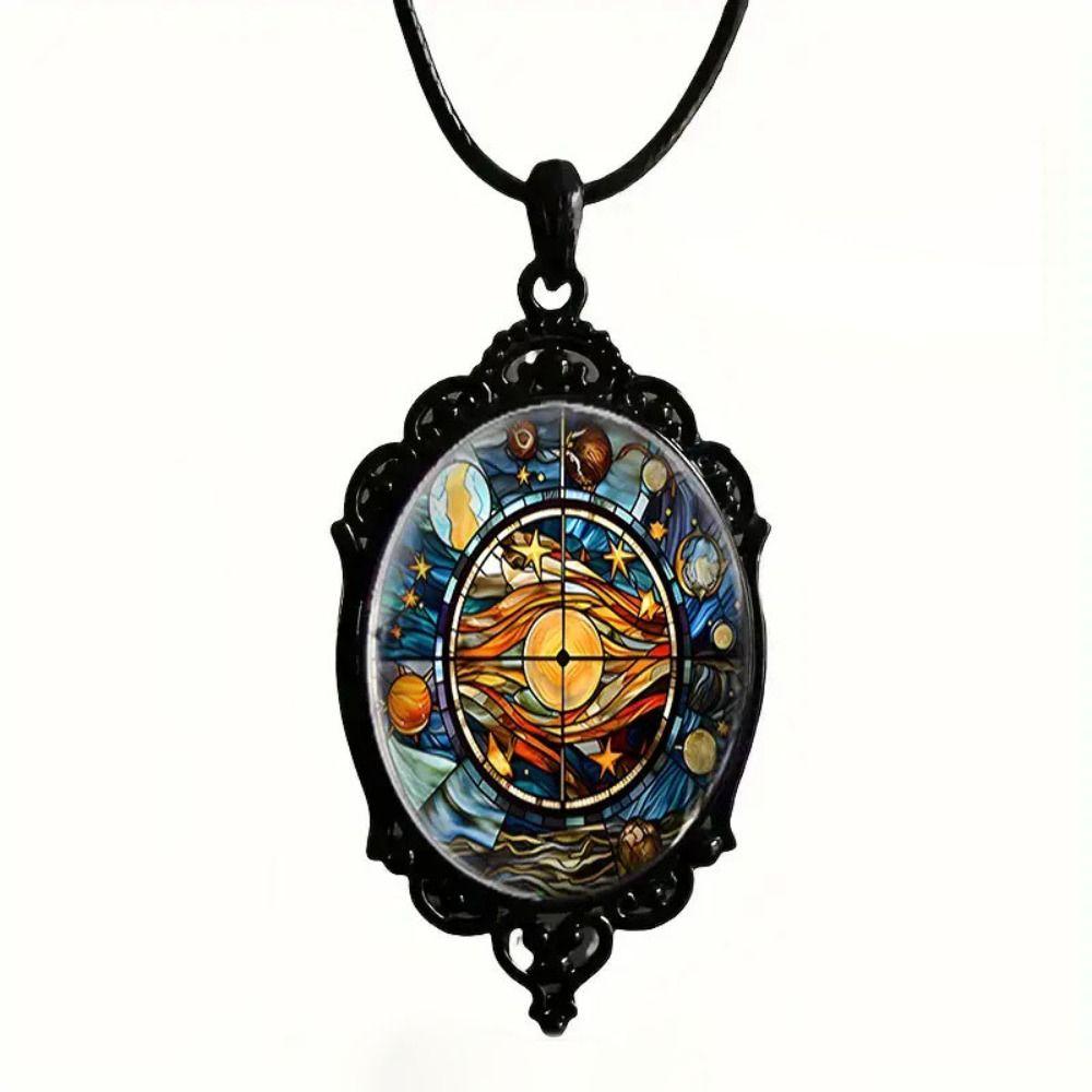 Vintage Gothic Glass Pendant Necklace Sun Moon Style Charm Necklace  Jewelry Accessories