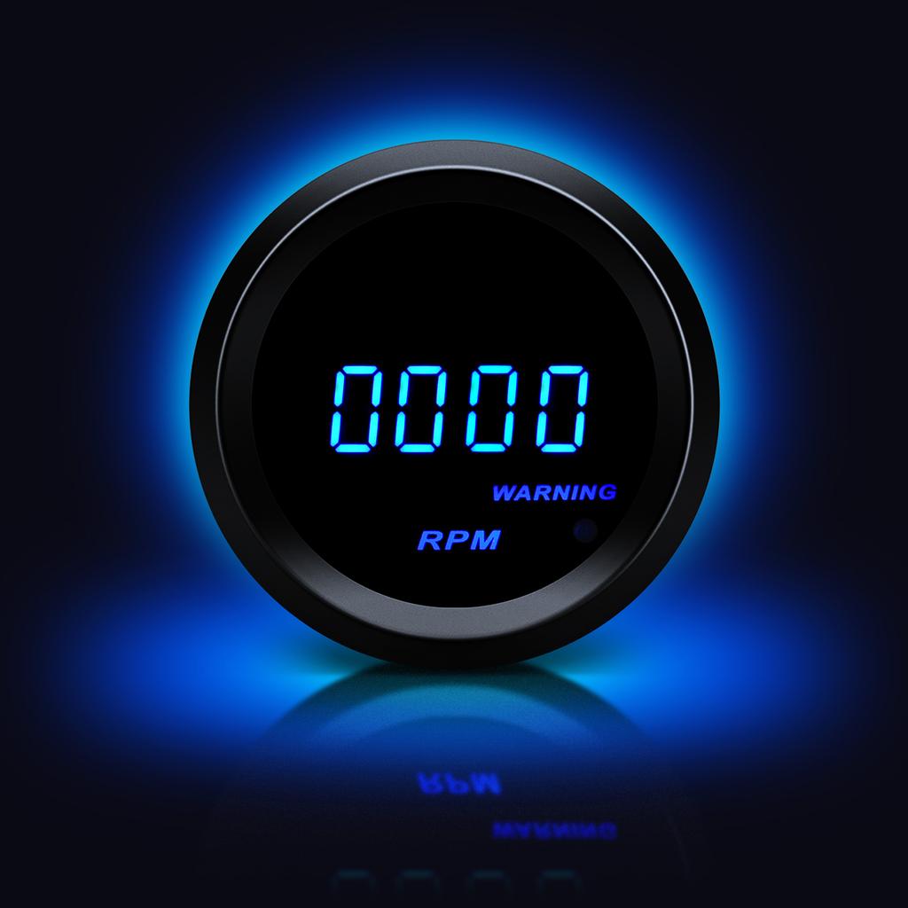 2" 52mm Blue Digital LED Tachometer Psi Bar Boost Gauge Vacuum Gauge Water Oil Temp Gauge Oil Press Gauge Voltmeter For 12V Car
