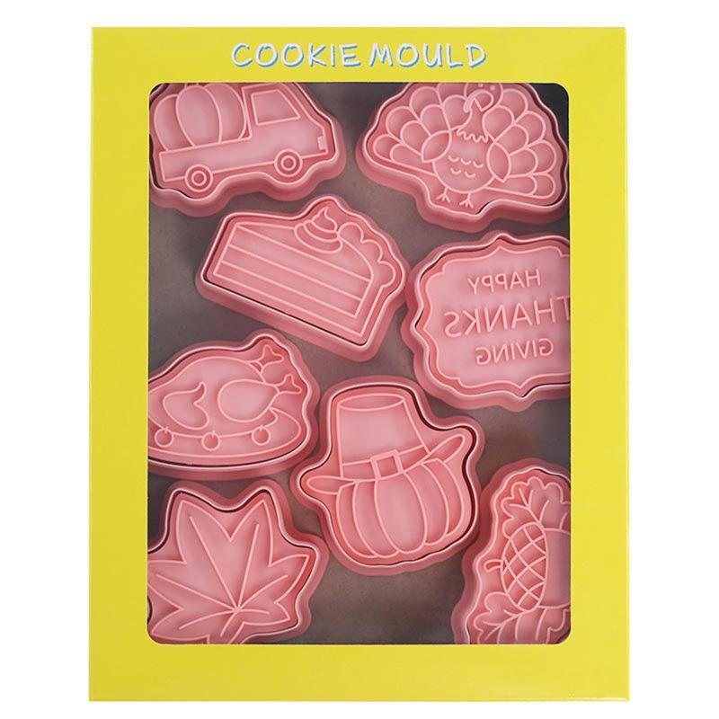8 PCS Cookie Cutter Set Plastic Material Cutter Thanksgiving Series Biscuit Cutters Kitchen Baking Cookie Biscuit Gadget