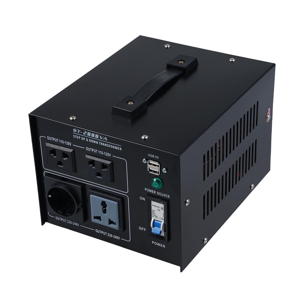 2000W Voltage Step Up Down Converter Power Converter 220V to 110V 2x USB Ports High Efficiency Good Heat Dissipation for Laptop, Mobile Ph