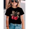 Summer Fruit Cherry Bow Print Kids TShirt Cotton Casual Girls Short Sleeve Shirts Casual Sports Fashion Childrens Clothes Tees