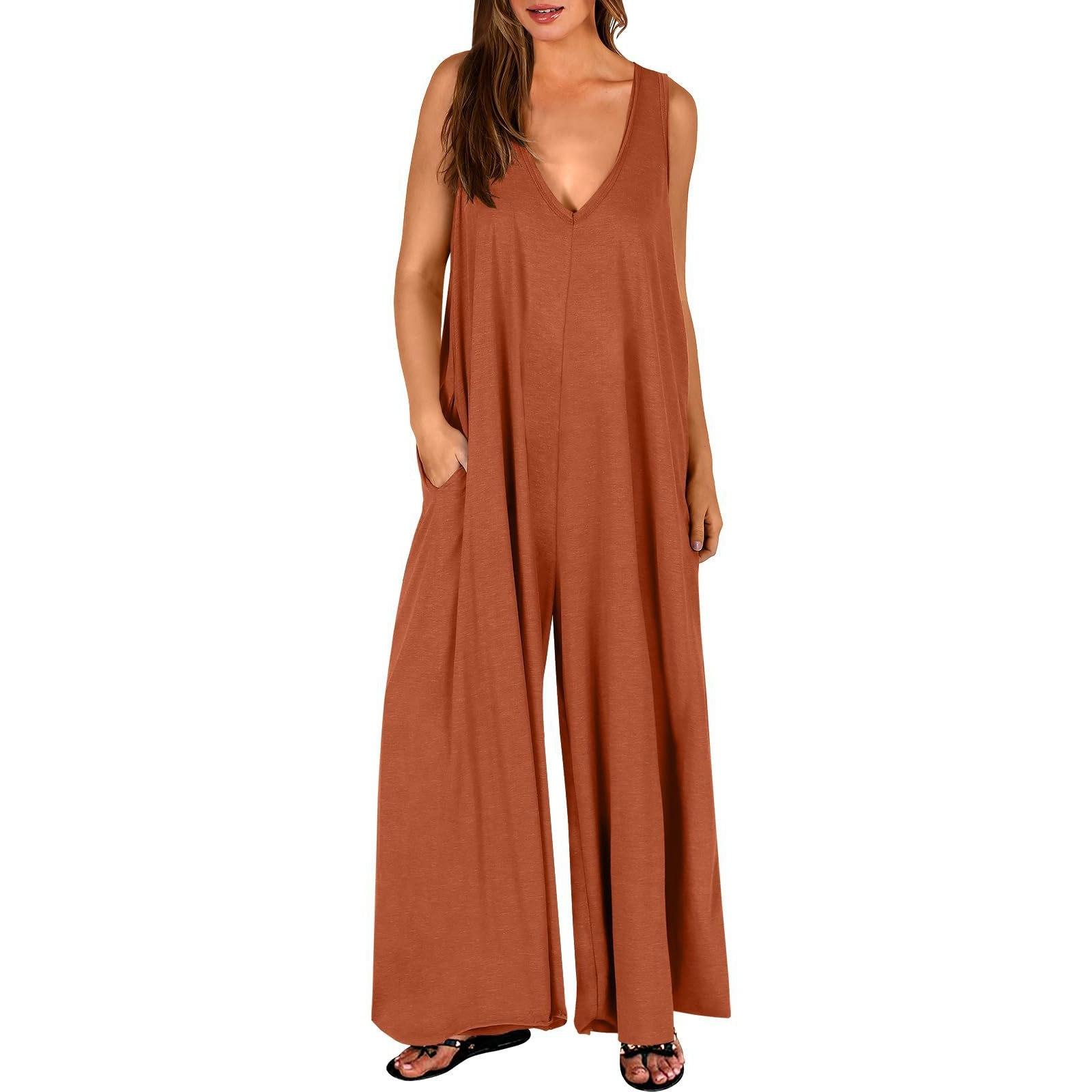 

Модный и повседневный женский комбинезон без рукавов с V-образным вырезом, тонкий, с карманом XXL коричневый