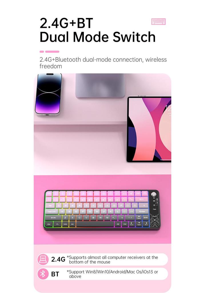 MK27 Bluetooth Dual-Mode Rechargeable RGB Wireless Gaming Keyboard