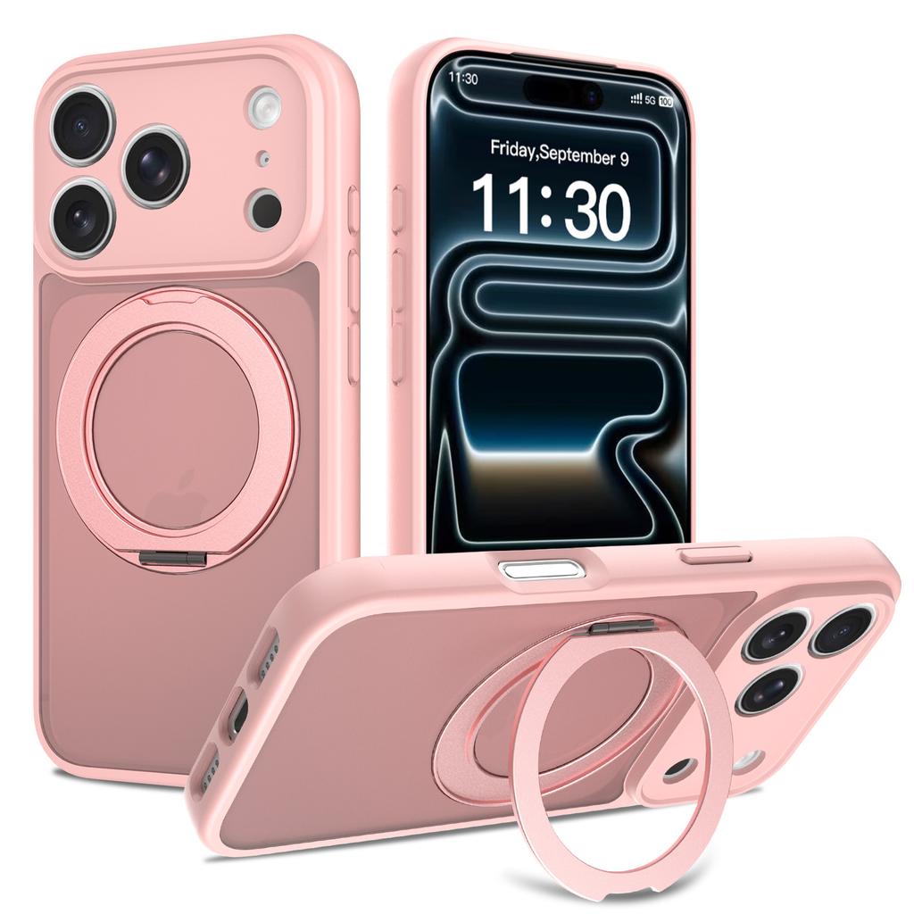 Suitable for Apple 17Pro magnetic mobile phone case 360 rotating bracket iPhone16pm anti-drop fine hole protective case