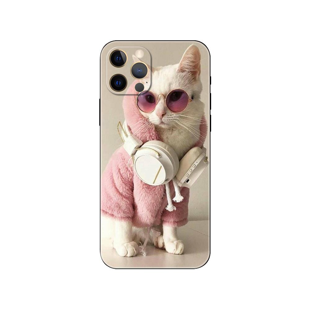 Cat Glasses Cool phone case for iphone 5 5s 2020se 6 6s 7 8 plus x 10 XR XS 11 12 13 mini pro MAX black tpu back cover