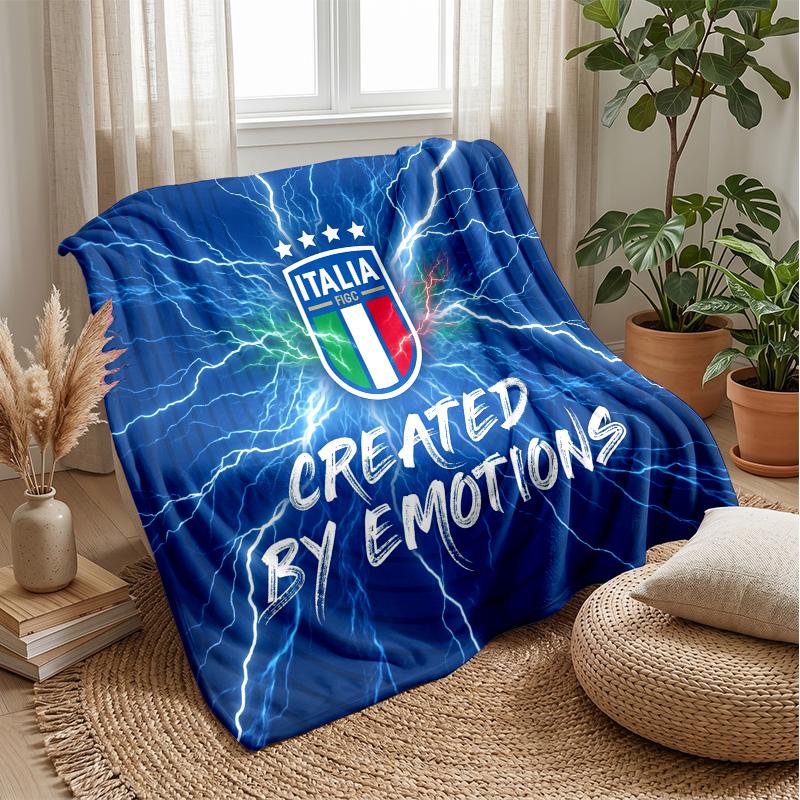 Italy Football Printed Flannel Blanket Skin Friendly Warm Decorative Throw for Indoor Couch Bed Daily Use
