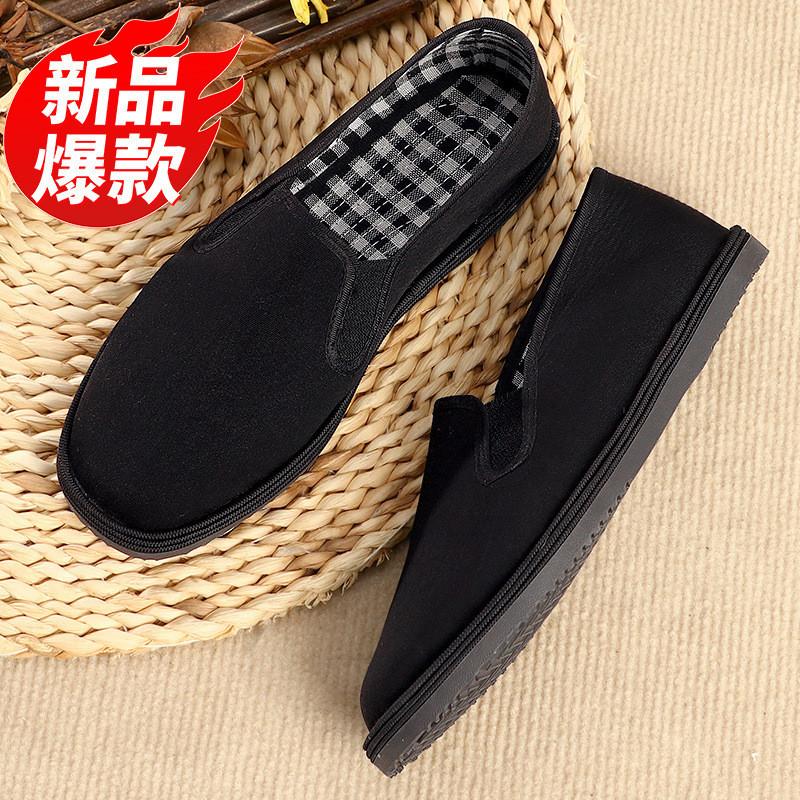 Pantofi de primăvară și toamnă pentru bărbați pantofi de pânză vechi Beijing pantofi pentru bărbați cu talpă de tendon de vită respirabili pantofi casual respirabili de pânză neagră pantofi simpli