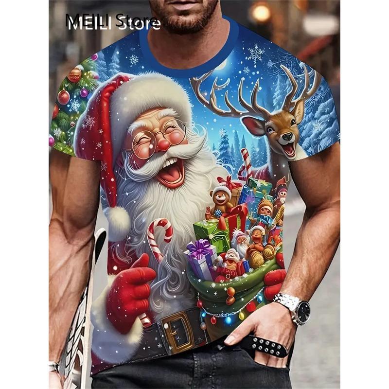 Christmas T-Shirts Summer Funny Santa Claus Fashion Tops Tee Mens Shirts Summer Holiday Boys Casual Crew Neck Oversized T-Shirts