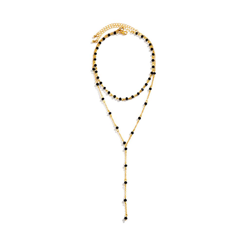 Accessories, Temperament Business Double-layer Necklace, Simple Imitation Crystal Handmade Chain Fringed Necklace Women