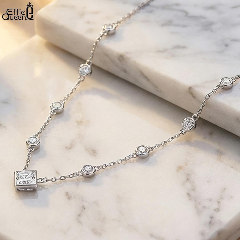 EFFIE QUEEN Iced Out Bling CZ Zircon Choker Necklace 925 Sterling Silver for Women Party Shiny Zircon Collar Wedding Gift BQN01