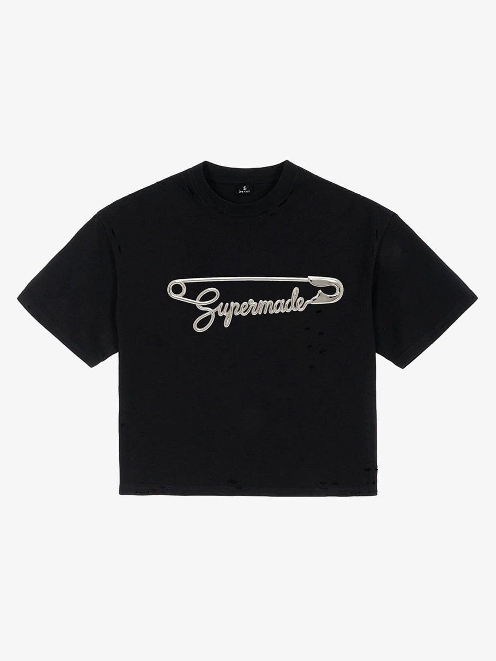 Distressed Safety Pin Cropped T-Shirt S