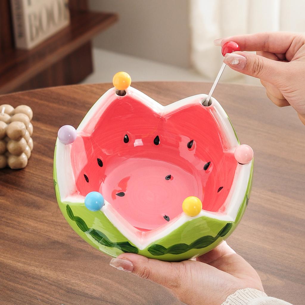 Watermelon fruit fork set, household stainless steel dessert cute storage jar fruit fork